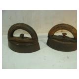 Two Nice Round Wood Handled Sad Irons - Williams