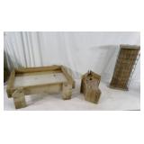 Bird House, Wooden Tray and Other Item