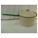 Green Trimmed Enamelware Pot