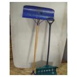 Blue and Green Snow Shovels