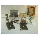 Vintage Clocks, Minute Glasses, Brushes and Frame