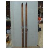 Pair of Wooden SKILOM Skis