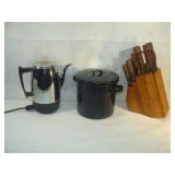 Classic Coffee Maker, Graniteware and Knife Set