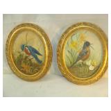 Painted Birds in Oval Golden Frames