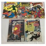 Five assorted DC superman comic books