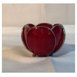 3" Red Tulip stained glass dish