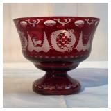 6" red glass candy dish