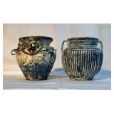 Pair of 7" painted pottery pieces