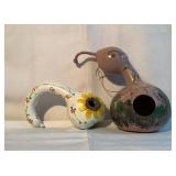 Pair of hand painted gourd bird feeders