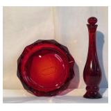 6" Ruby Red glass dish and 8" Bud Vase