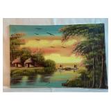 23" X 15" signed oil on cloth canvas art piece 23" X 15" signed oil on cloth canvas art piece