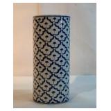 9" Blue & White Cylinder Vase