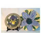 11" Ceramic Flower Decor piece & painted Hatbox