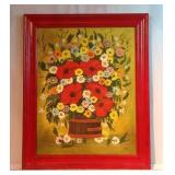 Signed 22X28" oil on canvas flower painting Signed 22X28" oil on canvas flower painting