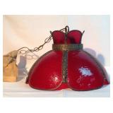 13" Vintage Ruby Red Stained glass chandelier