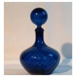 11" blue glass decanter