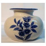 5" blue flowered  Pottery Vase