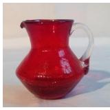 3" Red Crackle Glass Pitcher