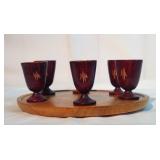 6 piece wood etched decorative sake