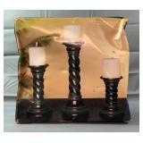 Set Of 3 Pillar Candle Holders W/ Candles Set Of 3 Pillar Candle Holders W/ Candles