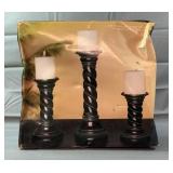 Set Of 3 Pillar Candle Holders W/ Candles