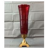 15.5" Red Glass & Brass base Vase 15.5" Red Glass & Brass base Vase