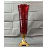 15.5" Red Glass & Brass base Vase