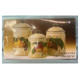 Harlequin Fruit 3 piece Canister Set unopened