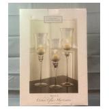 Set of 3 Etched Glass Hurricanes W/ Candles Set of 3 Etched Glass Hurricanes W/ Candles
