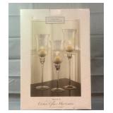 Set of 3 Etched Glass Hurricanes W/ Candles