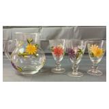 8.5" Pitcher & set of 3 glasses @ 7" 8.5" Pitcher & set of 3 glasses @ 7"