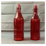 12" Pair of Red Carafe Bottles