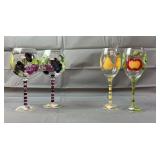 2 sets of 9" painted Wine Glasses