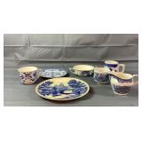 Assorted lot of Blue & White Plates & Cups Assorted lot of Blue & White Plates & Cups