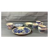 Assorted lot of Blue & White Plates & Cups