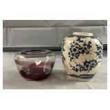 5.5" Blue & White Vase & 3" Purple Vase 5.5" Blue & White Vase & 3" Purple Vase