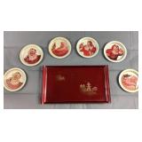 Set of 6  Vintage Coca Cola Coasters & Yamayo Tray