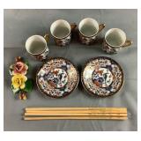 Oriental Tea Cup & Saucer Set W/ Chopsticks