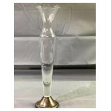 10" Duchin Sterling Weighted Etched Glass Vase