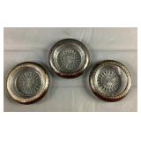 3 Vintage Leonard Silver Plate & Glass Coasters