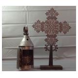 Tin cross & candle Holder