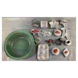 Assorted Lot of Tin Cookie Cutters & Tin Strainer Assorted Lot of Tin Cookie Cutters & Tin Strainer