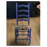 Blue painted vintage chair with quilted seat