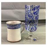 8" Blue Glass & Owen Pottery Mug