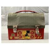 1958 Red Barn Metal Lunch Box