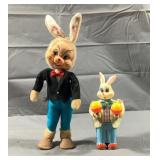 2 Vintage Toy Bunnies Tin & Plush