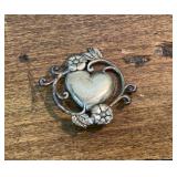 2" Sterling Silver Heart Brooch 10.9g