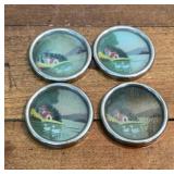(4) 2.5" metal rim Antique Coasters