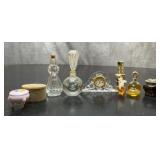 Vintage perfume bottles, trinket boxes and