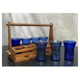 7 Maryland, glass, cobalt tumblers